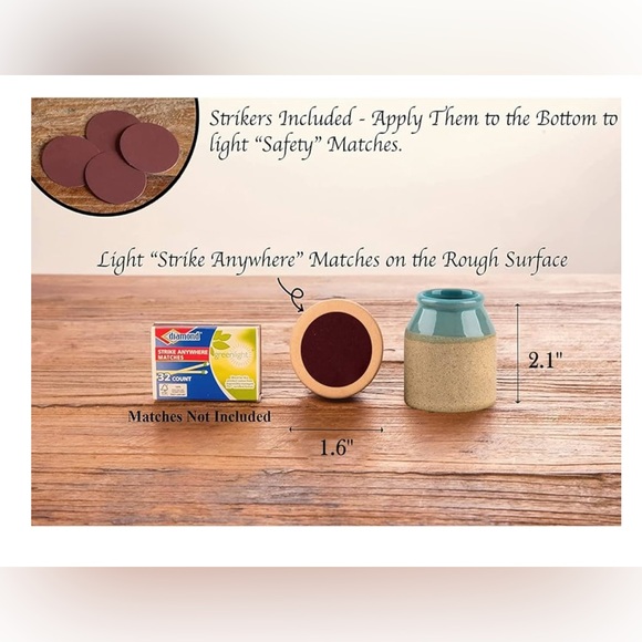 Match Cloche Decorative Matches Jar with Match Striker Set of 2 Mini Pottery - Picture 6 of 6